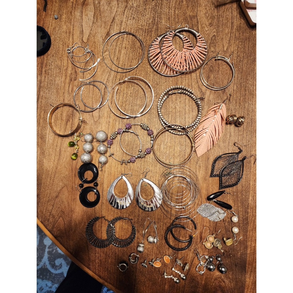 Fashion Earring Lot Mixed Styles Hoops Dangles Boho Silver Gold Tone 35+ Pairs